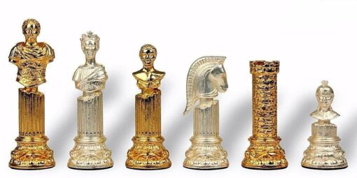 Jeu d'Echecs en Métal Plaqué Or et Argent "Colonne Romaine"