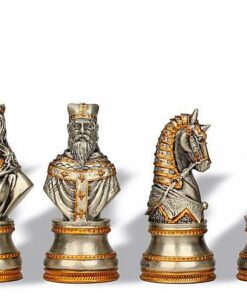 Jeu d'Echecs en Etain Plaqué Or et Argent