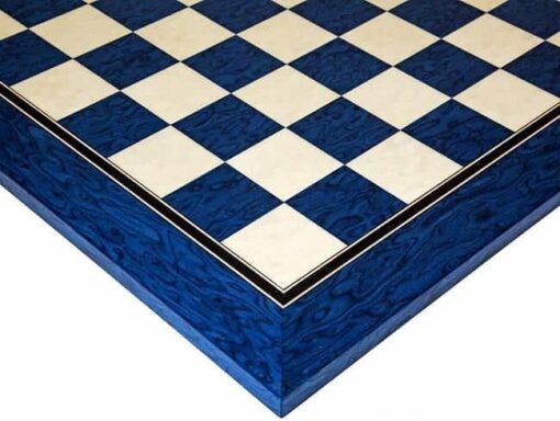 Ensemble "Oxford Noir et Bleu" Echiquier en Bois d'Erable Bleu et Jeu d'Echecs en Bois de Buis